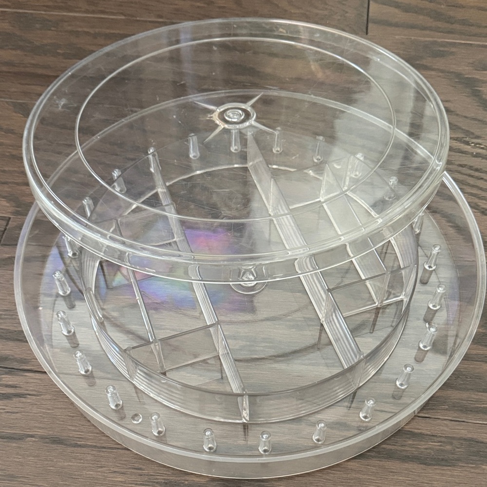 Vintage Clear Plastic Round Sewing Organizer for Thread Bobbins Notions